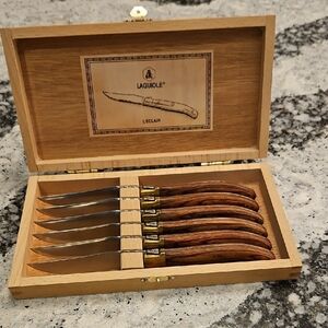 Laguiole L'eclair Wood Handle Knife Set Of 6, Never Used, In Box